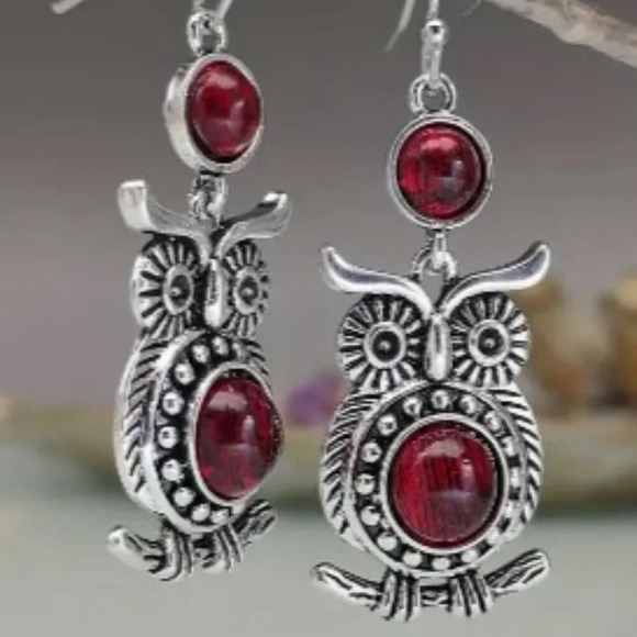 Jewelry - Owl-Shaped Zinc Alloy Earrings with Synthetic Gems and Mosaic Accents - Bohemian